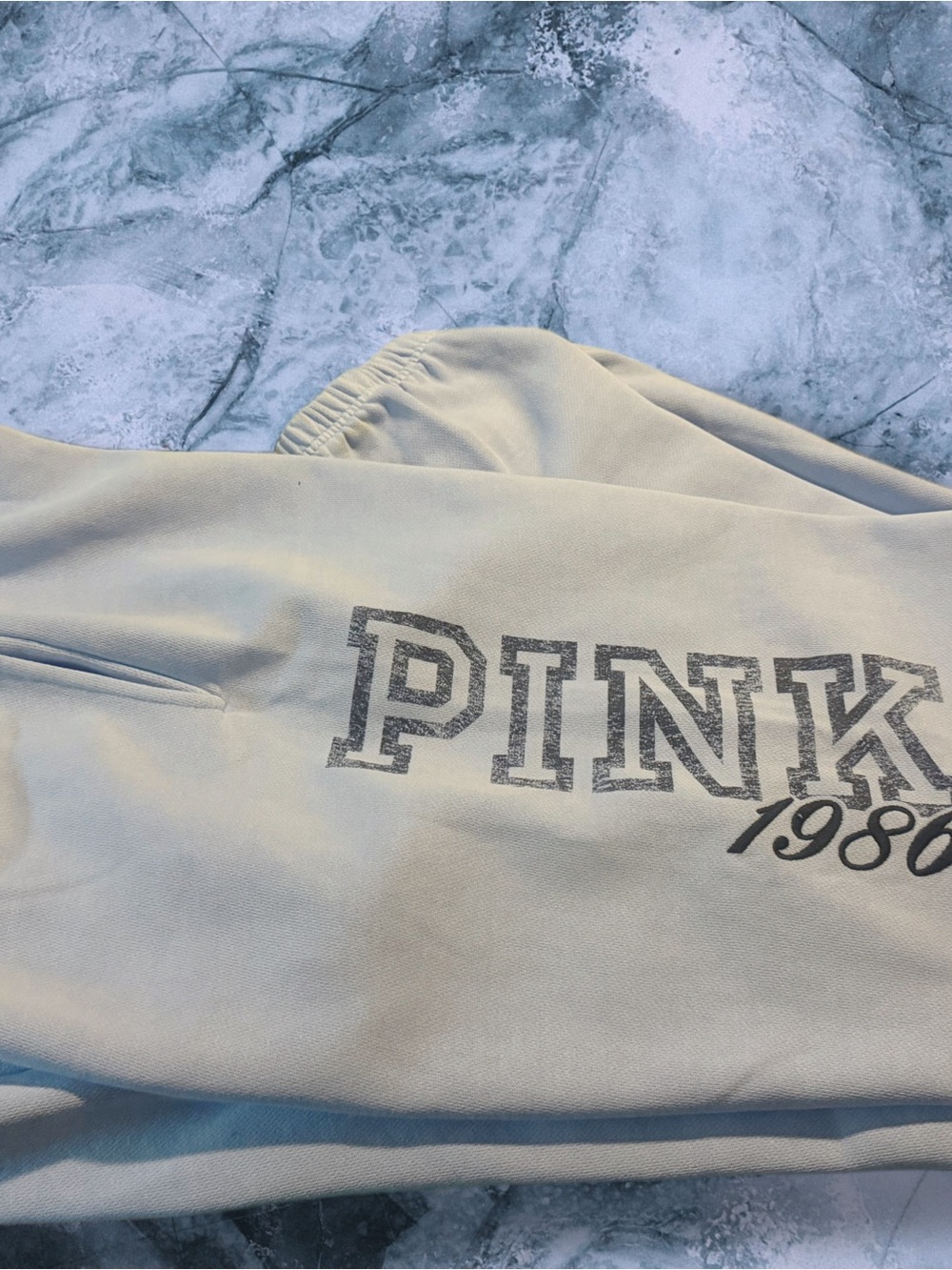 PINK Victoria's Secret Cream Sweatpants with Tonal Logo